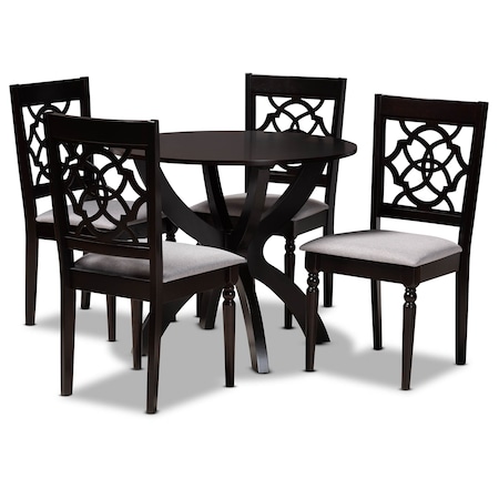 Baxton Studio Tonia Grey Upholstered and Dark Brown Wood 5-Piece Dining Set 172-9730-10902